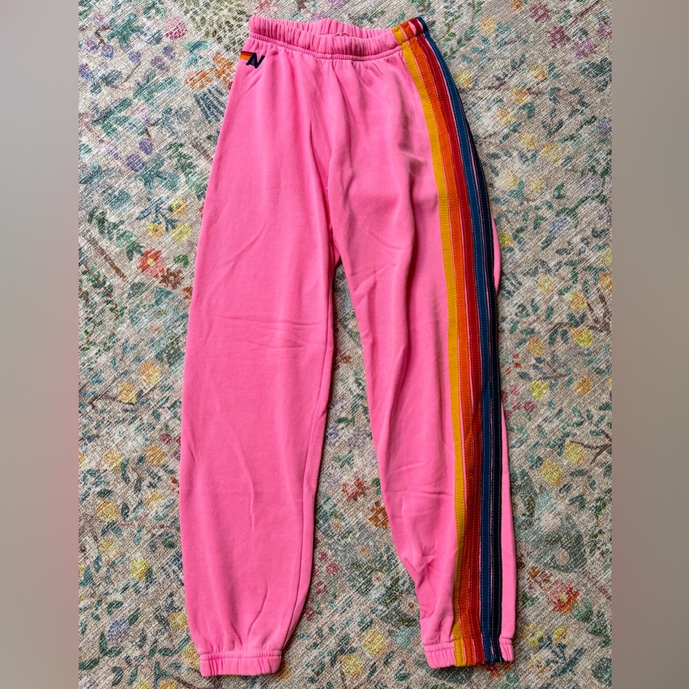 Aviator Nation Pink Rainbow Stripe Joggers Sweatpants